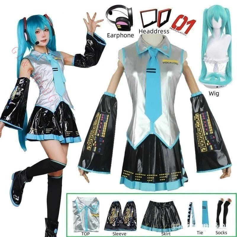 Anime Miku Cosplay Traje Peruca Headwear Conjunto Completo De Acessórios De Festa De Halloween Para Meninas Mulheres QIG