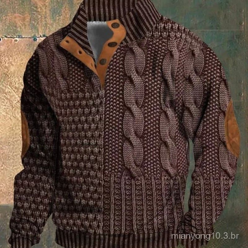 2024 outono inverno novo moletom transfronteiriço 3D Digital impresso gola alta masculina tendência de rua fivela polo S