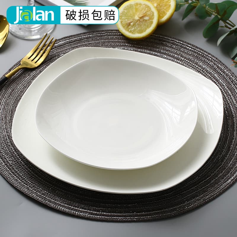 Prato de porcelana óssea europeu branco China criativo doméstico Prato quadrado único Prato redondo Pr