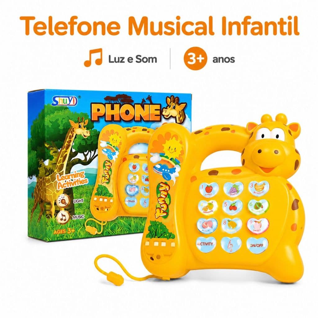 Telefone Musical Infantil Piano Animal Girafa Brinquedo Educativo