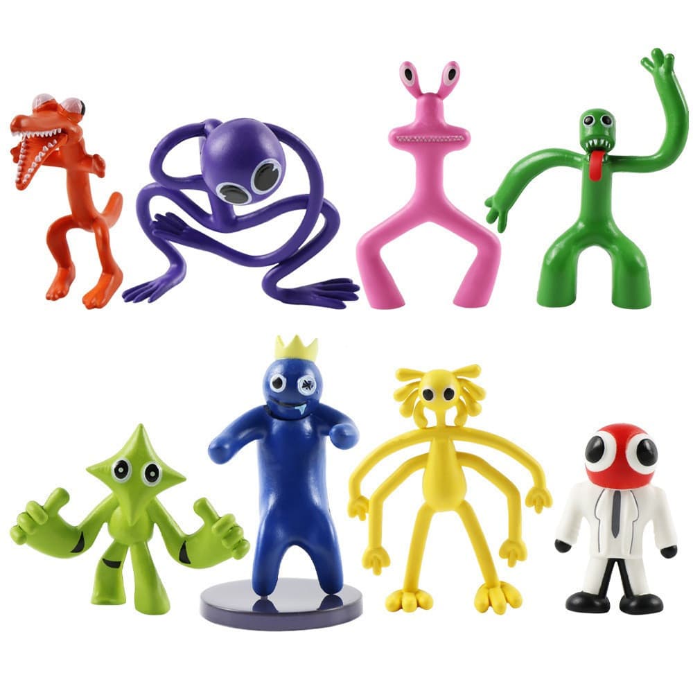 Conjunto de 8 peças de brinquedos de figuras da série Rainbow Friends, ornamentos de modelo de monstro azul, presente de