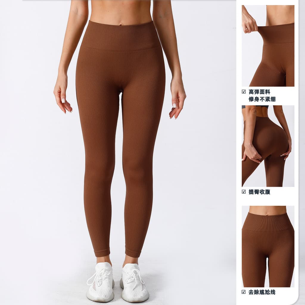 Leggings de alta elasticidade com rosca, uso externo, cintura alta, levantamento de quadril, sem costura, calças de ioga