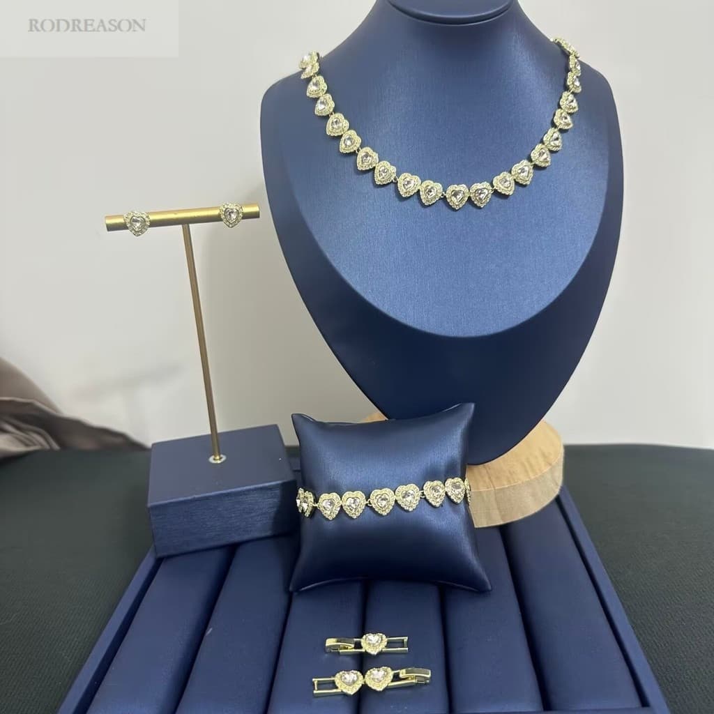 Conjunto De Joias RODREASON Para Colar De Coração Com Pingente De Cristal De Luxo Presente Feminino