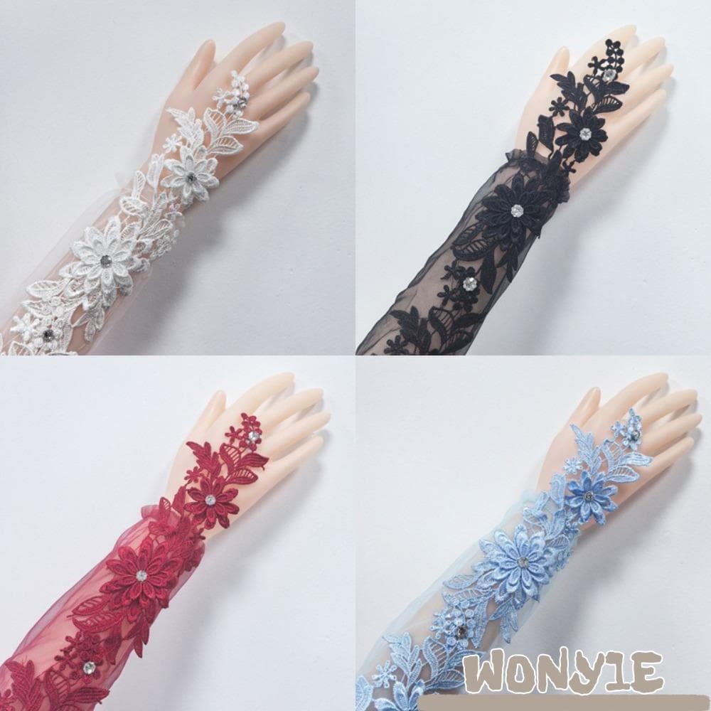 Luvas De Vestido De Noiva WONY1E , Longas Bordadas De Renda Para Banquete De Casamento Vazadas Com Diamante