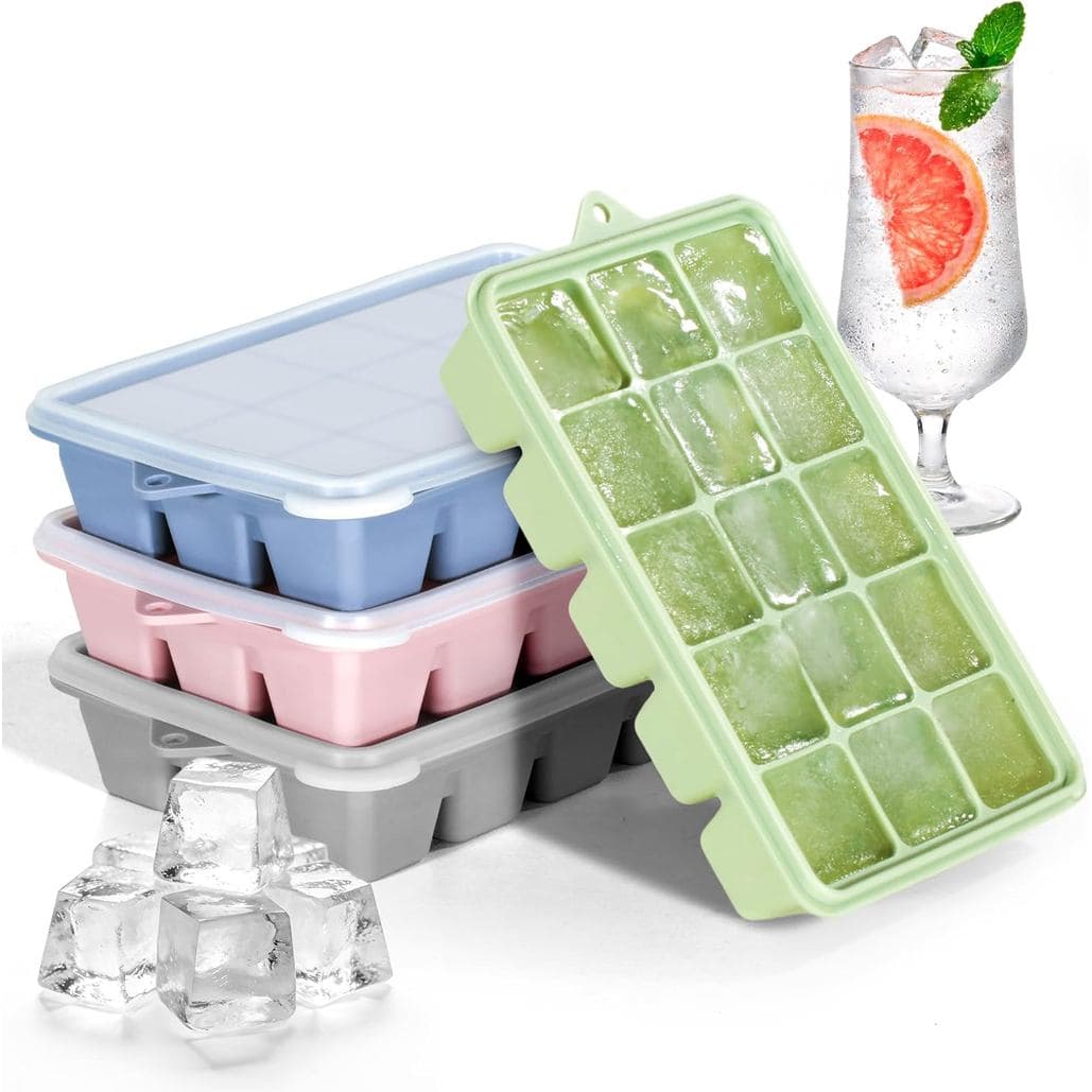 Conjunto de 4 Formas de Gelo de Silicone com Tampa, Formas de Gelo de Fácil Remoção para Freezer, Moldes de Gelo de Sili