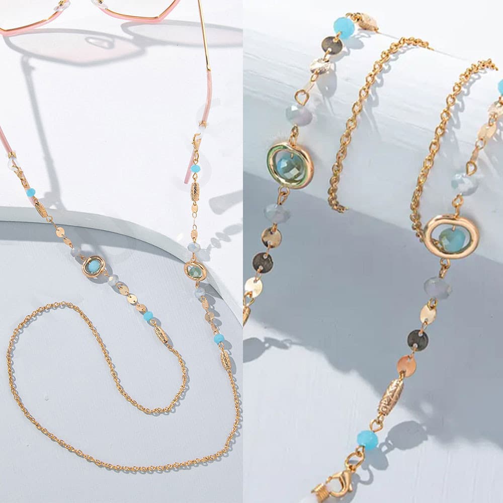 Corrente de Óculos com Strass, Metal Pendurado no Pescoço, Antiderrapante, Antiperda, Suporte para Óculos de Sol, Não Ca