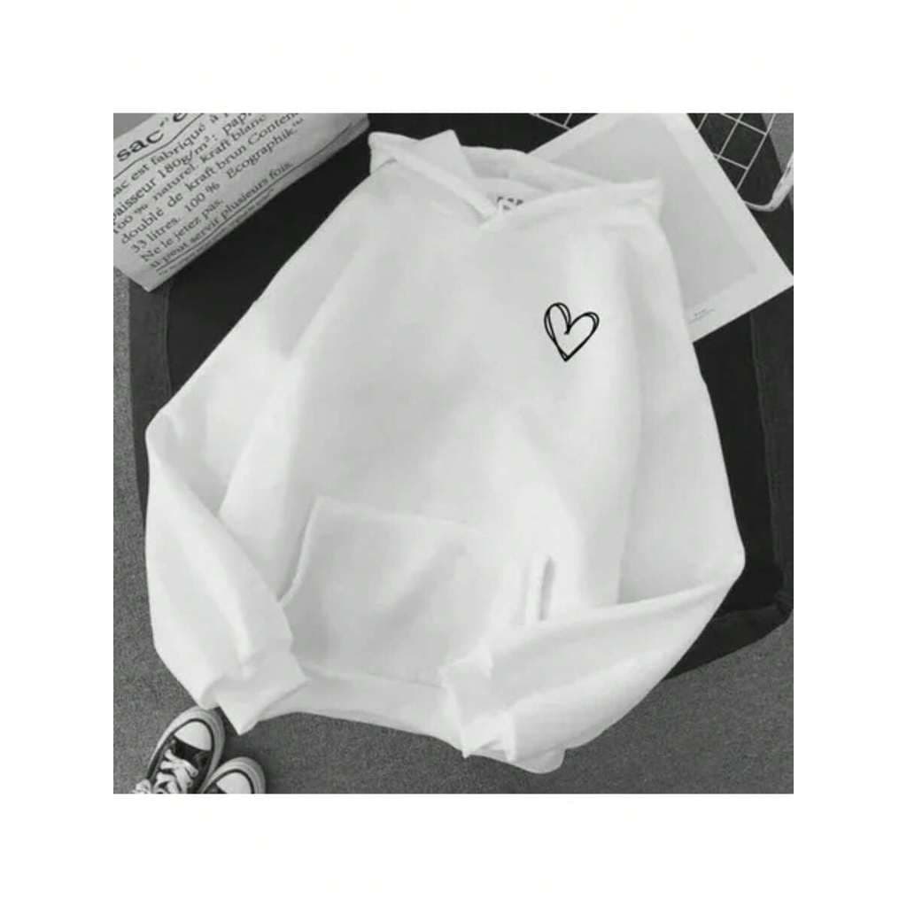 Moletom Canguru Liso Bolso Capuz Coração Blusa Frio