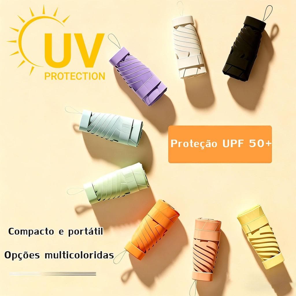 Mini Guarda-Chuva Cápsula Compacto Portátil 5 Dobras Proteção UV Impermeável Leve Cabe na Bolsa Sol e Chuv