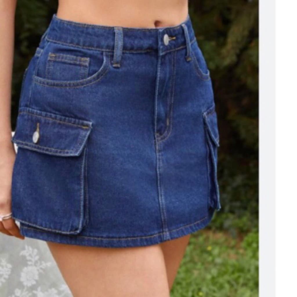 saia jeans juvenil bolso cargo tamanhos 4 ao 16