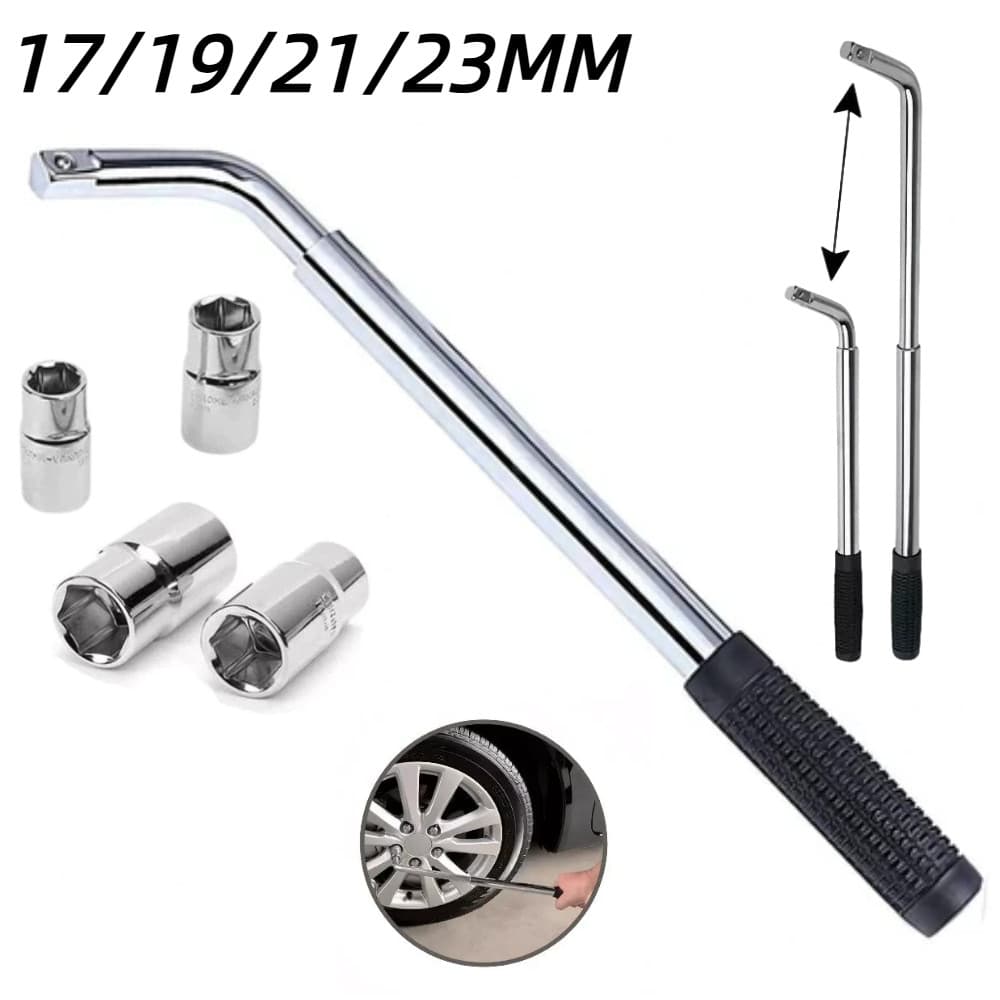 Chave de Roda L 4 em 1 Telescópica 17/19/21/23mm - 2 Soquetes Duplos para Carro