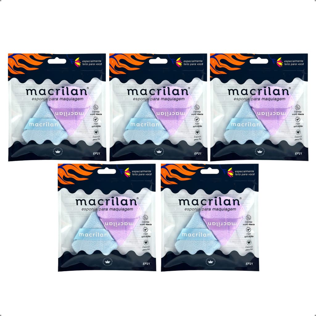 Kit 5 Dupla de Esponjas Para Maquiagem Macrilan EP21 Super Macias Para Pó Com Cores Sortidas