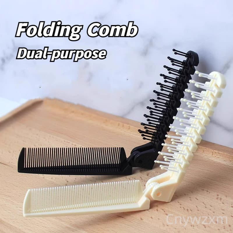 Pente Dobrável 2 em 1 com Dentes Duplos, Antiestático, para Posicionamento, Estudantes, Portátil, Viagem, Massagem Capil