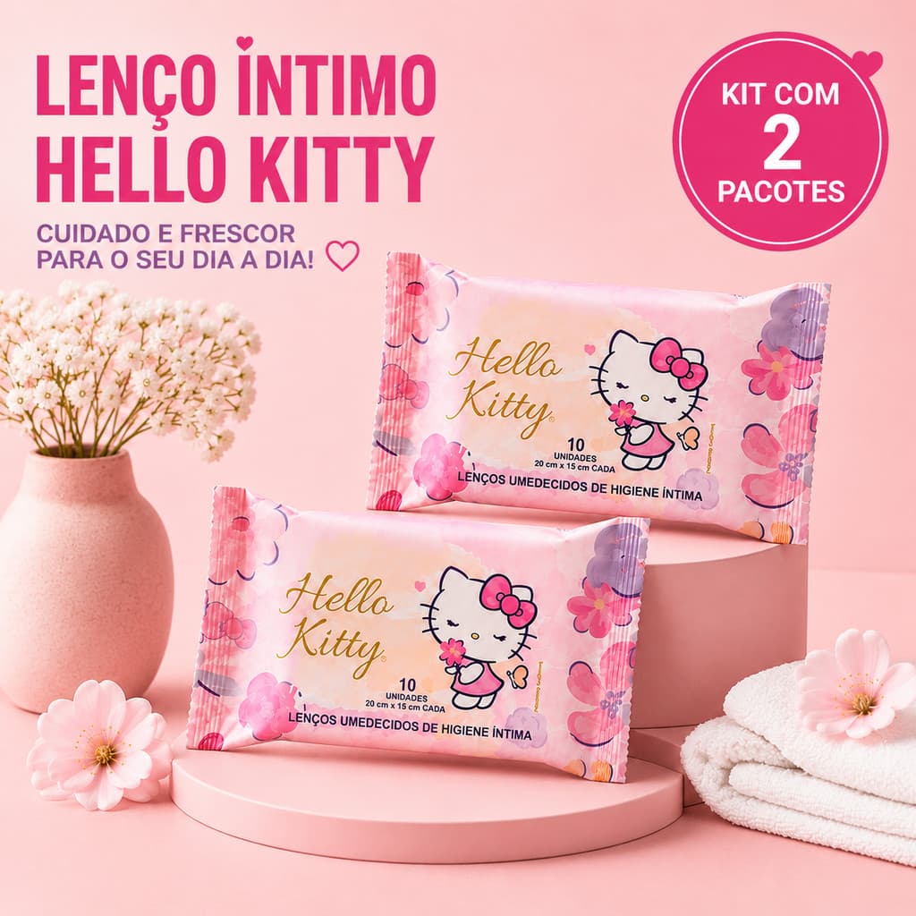 2 Pacotes Lenço Umedecido Íntimo Hello Kitty Defesa Natural Mulher Lencinho Portatil de Bolsa