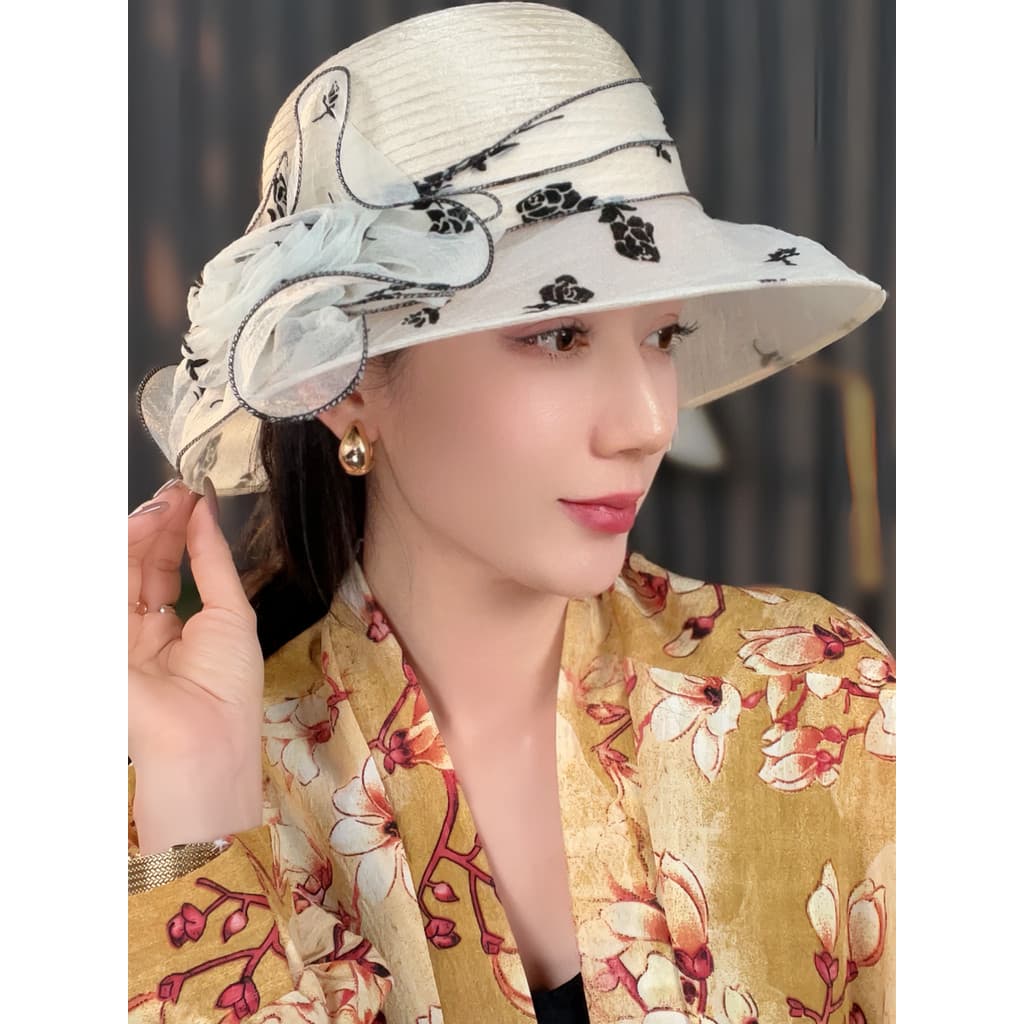 T elegante elegante chapéu de Organza feminino primavera verão legal chapéu balde chapéu All-Match mãe chapéu de sol cha