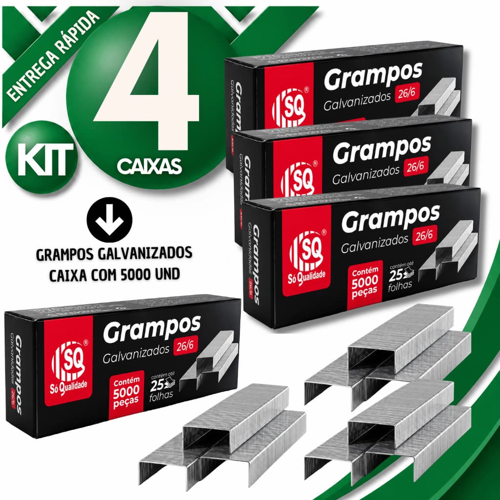 Conjunto Grampo 26/6 Galvanizado para Grampeador Escritório Papelaria Escola Excelente Qualidades