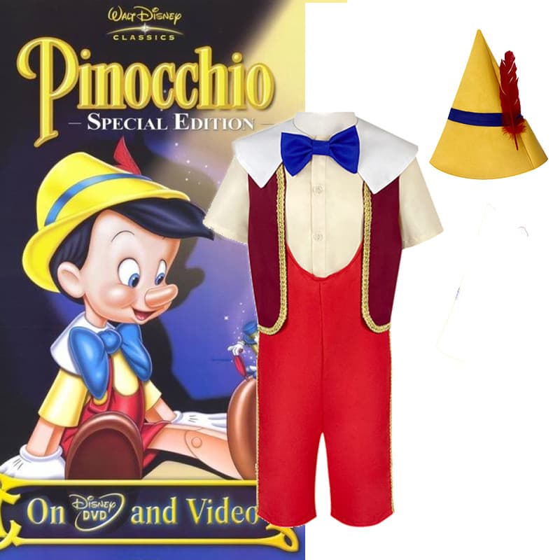 Nova Disney crianças nariz longo pinóquio traje conto de fadas pai-filho traje adulto pinóquio cos traje