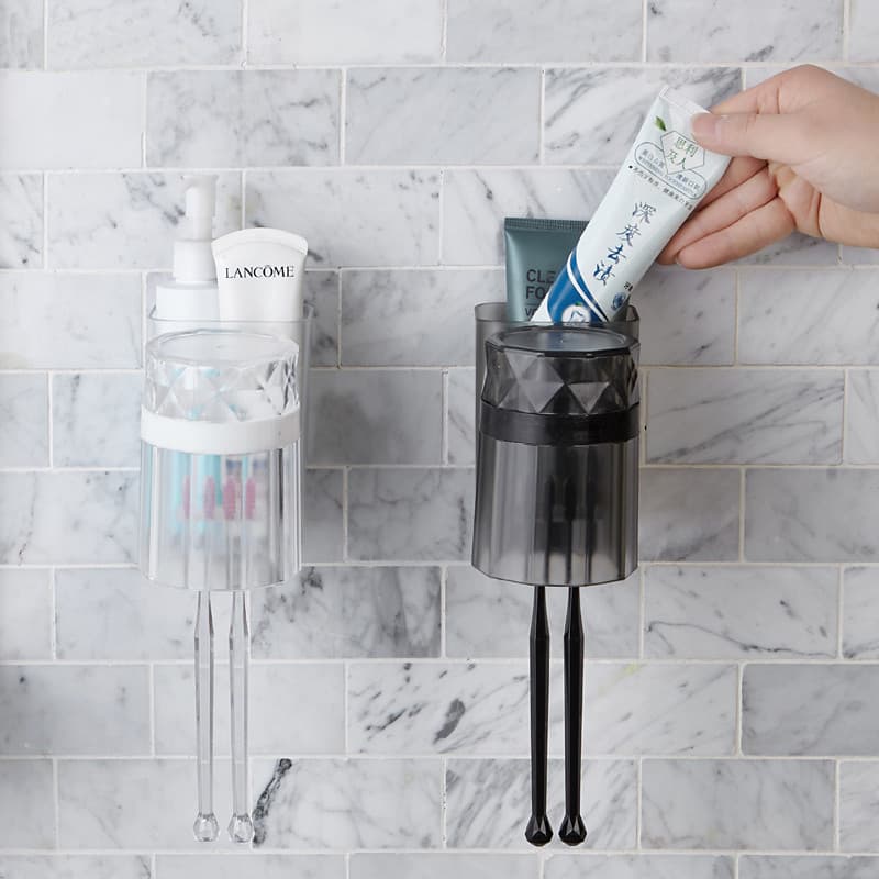 Copo de escova de dentes montado na parede, sem perfuração, suporte para lavagem de vaso sanitário, suporte para escova