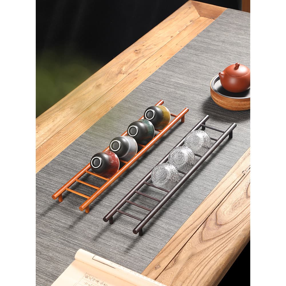 Suporte de xícara de chá multicamadas de bambu feito à mão Escada de bambu que economiza altura Enfeites de decoração do
