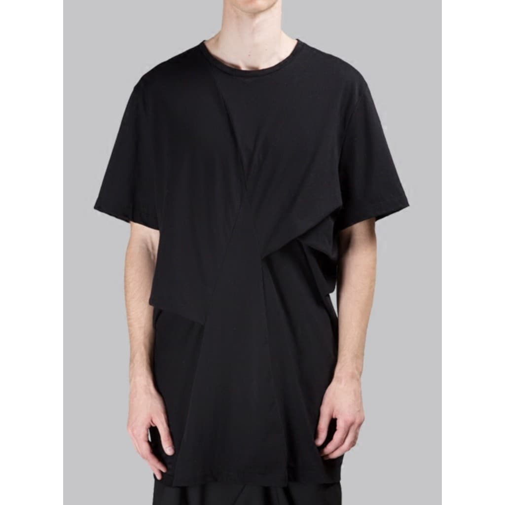 GAOSTUDIOS Camiseta assimétrica com costura desconstrução, Casual, solta, corte em pé, estilo escuro, manga curta mascul