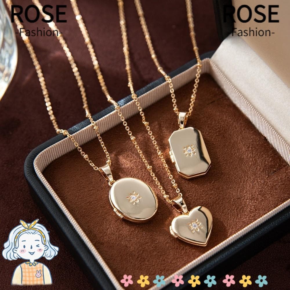 Colar De Álbum De Fotos ROSEGOODS , Moldura De Foto Em Formato De Coração Dourado , Porta -