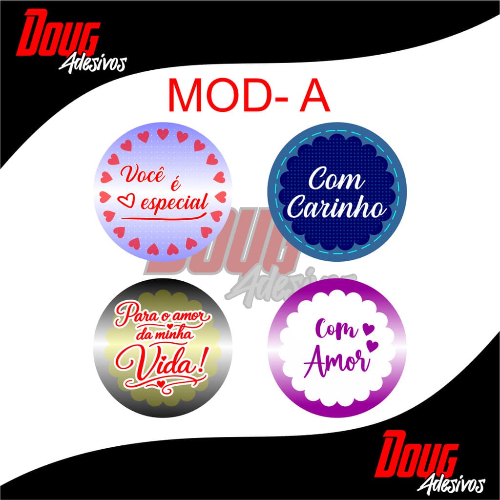 Kit Adesivos Com Carinho amor 4x4cm – Para Presentes e Lembrancinhas