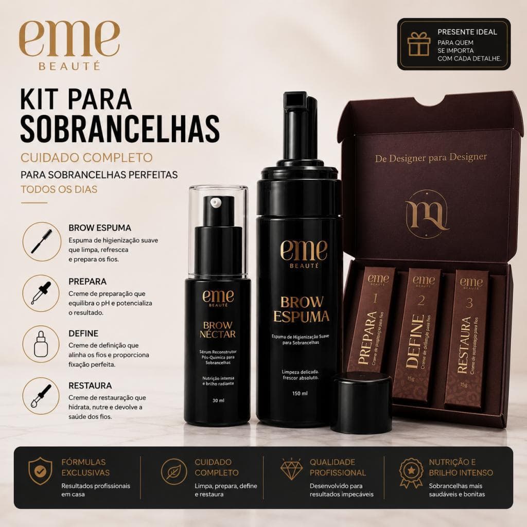 Kit Profissional Eme Beauty 3 Itens Brow Lamination Design De Sobrancelhas