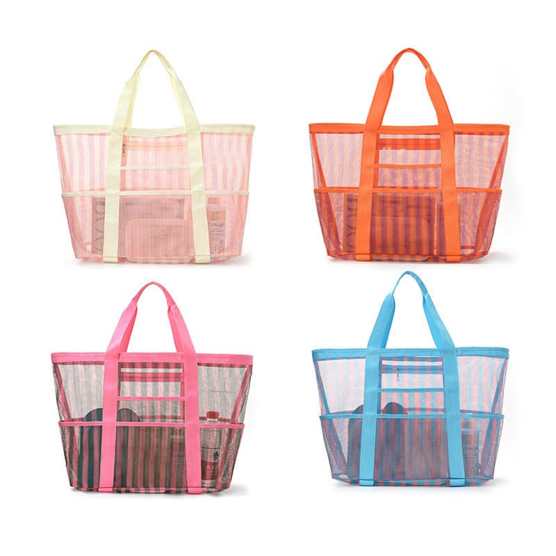 Bolsa de praia listrada, nova bolsa de ombro multifuncional, bolsa de armazenamento portátil, bolsa de praia de malha de