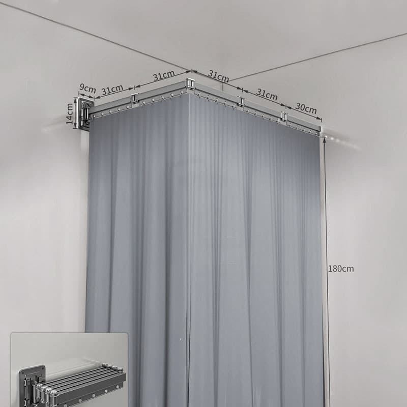 Cortina de Banheiro Trilho Dobrável Ajustável Multiuso Sem Furo Organizador Resistente Compacto Alumínio 180cm