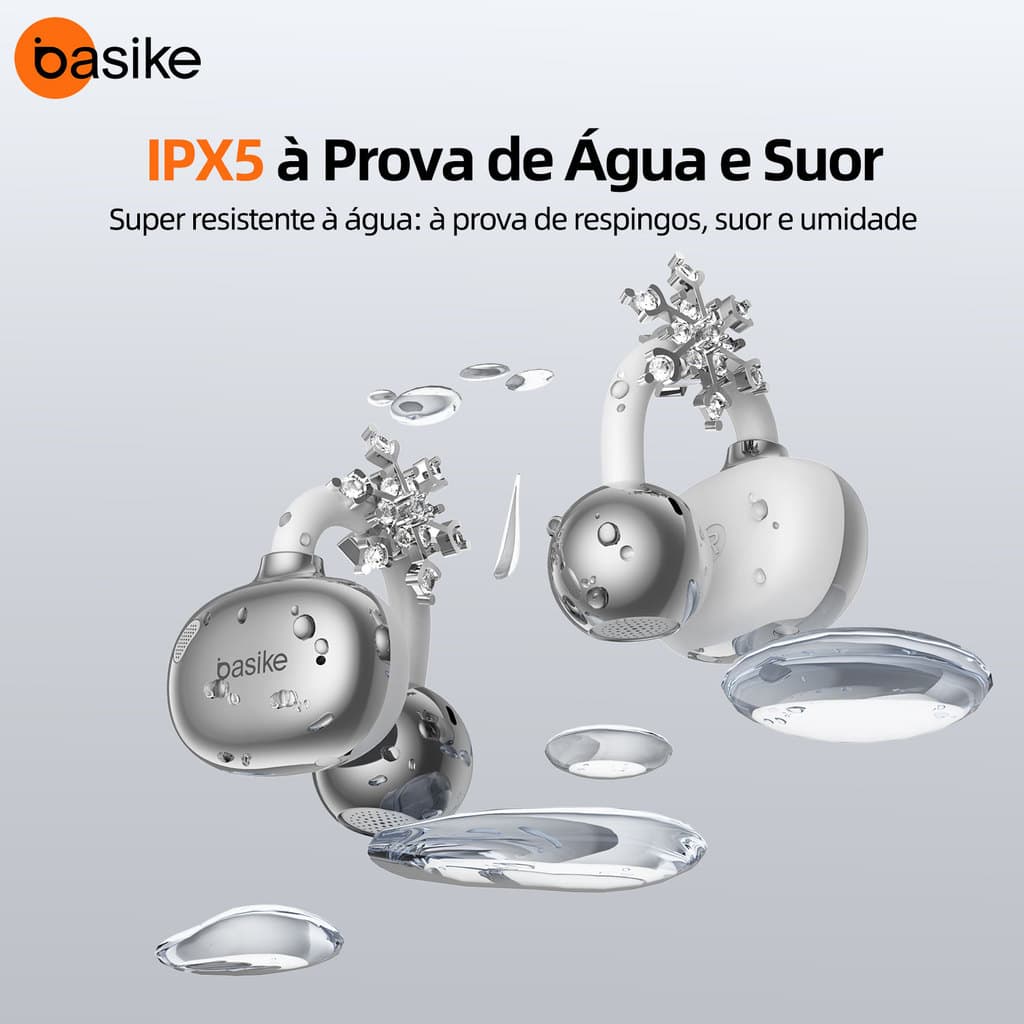 Basike Fone de OuvidoSemFioBluetooth TWS Tipo Clipe com Pingente Removível IPX5 30h Bateria