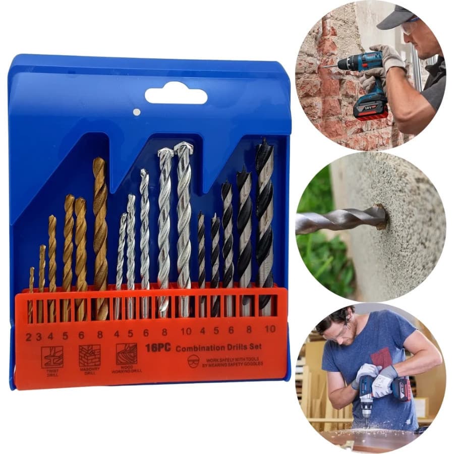 Jogo De Brocas Estojo KIT16 Peças Madeira Metal Concreto 16 BROCAS