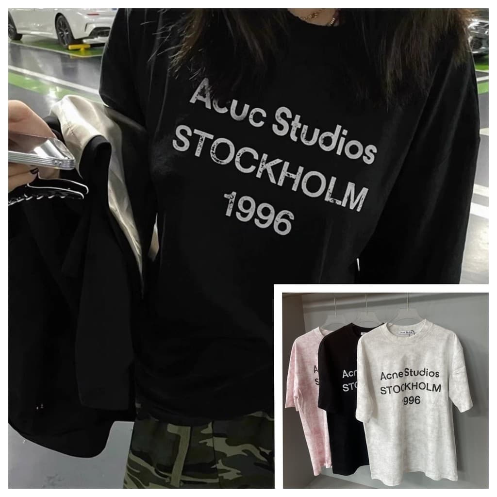 Acne Studios   Estilo Clássico Manga Curta 1996 Carta Impressão Batik Retro Top unissex Camiseta
