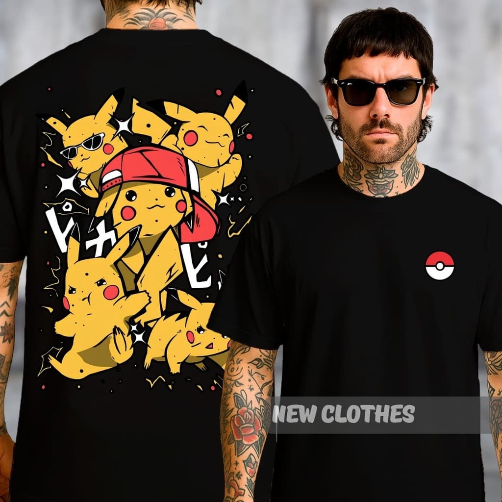 Camiseta Pikachu Pokémon Unissex Algodão Pichu Raichu Choque Do Trovão