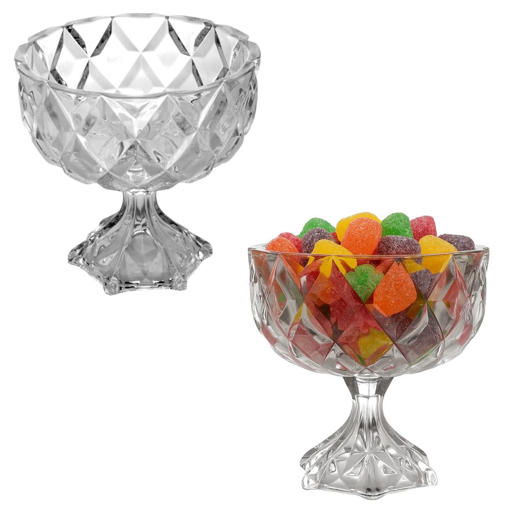 2 Centro De Mesa Vidro Bomboniere Decoração Baleiro Com Pé 15,5x13,5cm