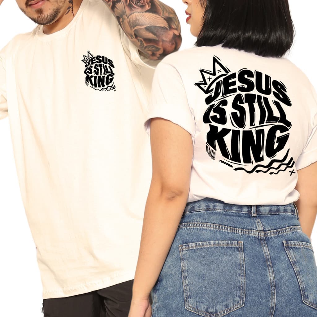 Kit Casal 2 Camisetas Streetwear Jesus Loves You Frase Evangélica Algodão Premium