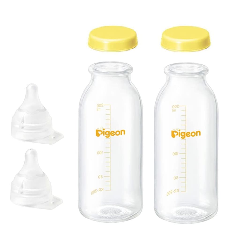 Conjunto: 2x Mamadeira Pigeon 200ml (Mamadeira KR-200, Bico SS, Tampa KR 01318)