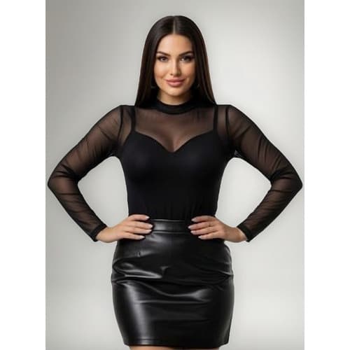 Body Tule Transparente Longo Feminino Bore P M G Aradek 748p