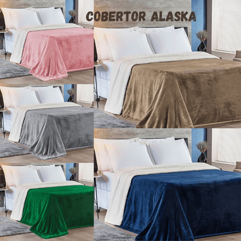Cobertor King e Queen Alaska Dupla Face Manta Flannel e Sherpa Lã Pele Carneiro