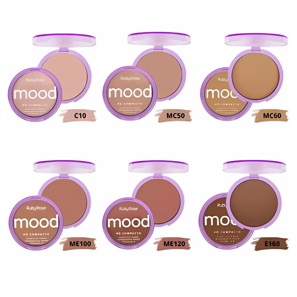 Pó Compacto Mood Ruby Rose Acabamento Matte Cobertura Leve Confortável Natural
