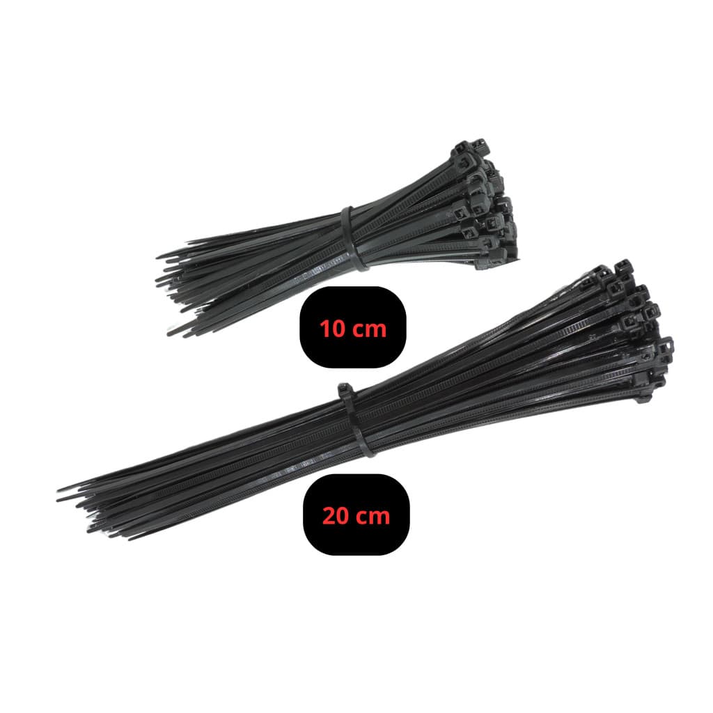 Kit 200 Abraçadeira de Nylon Preta Enforca Gato 10cm x 2,5mm e 20cm x 2,5mm