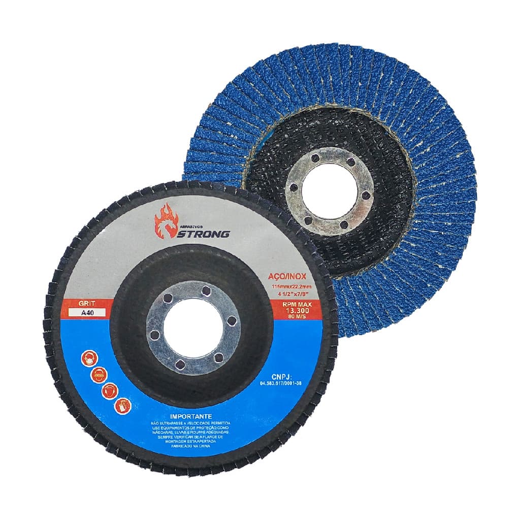 10 Discos Flap 4.1/2 115mm Grão 40 Óxido Alumínio Perfil Reto Desbaste Acabamento Aço Carbono Inoxidável Esmerilhadeira