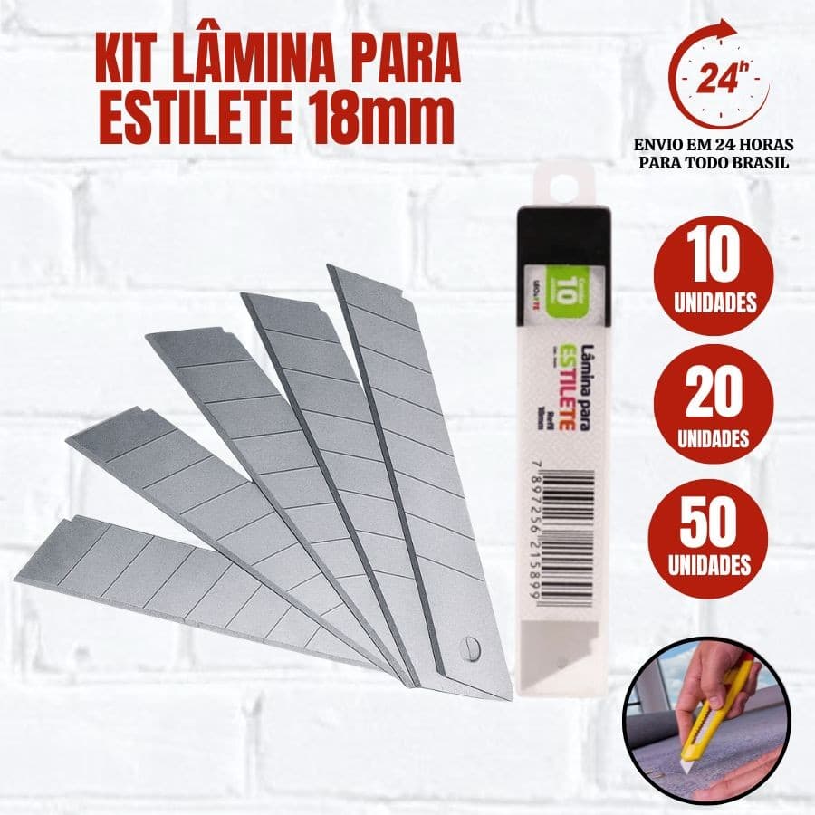 Lâminas Estilete Refil 18mm Caixa 10/20/50 Unidades LeoArte Kit Lâminas Estilete Grande Largo 18mm