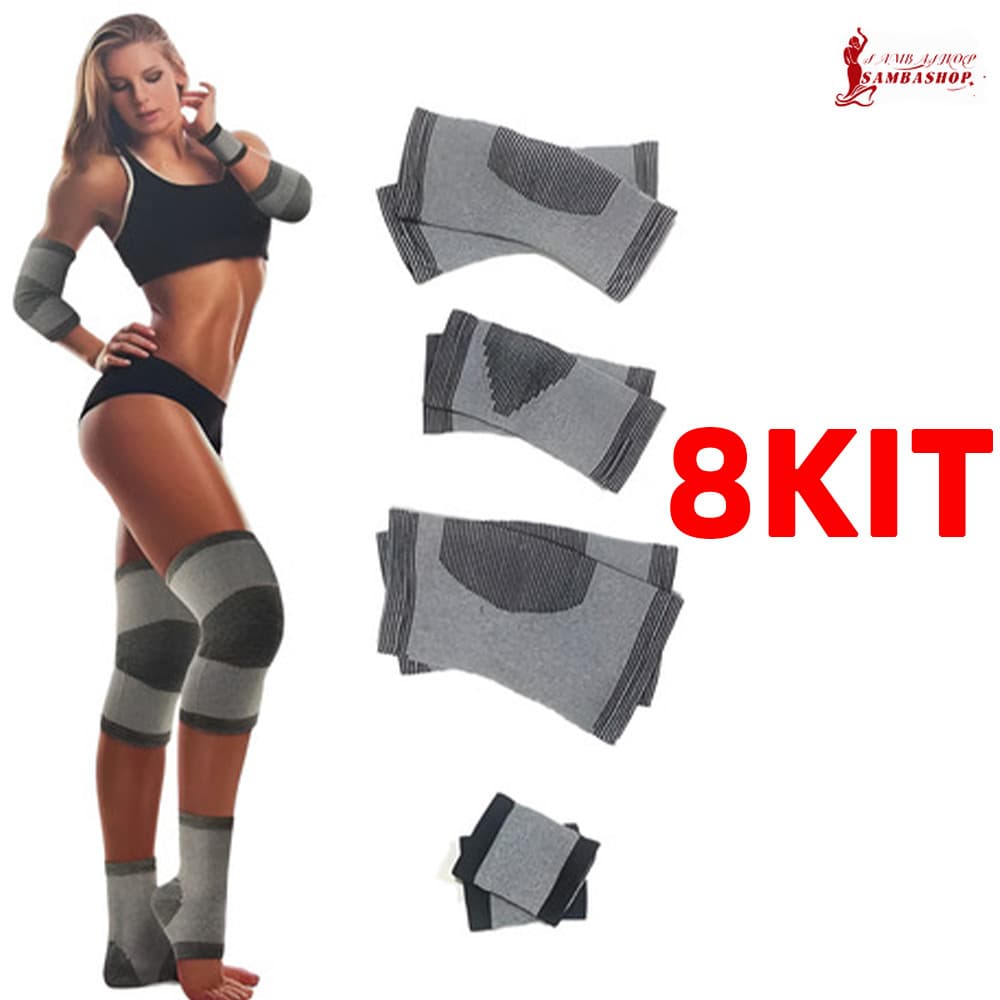 Kit 8 em 1 - Conjunto de Proteção com Par de Joelheiras, Tornozeleiras, Cotoveleiras e Munhequeiras Masculino e Feminino