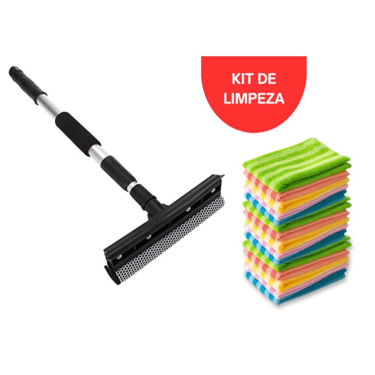 Conjunto de Limpeza Rodo Mop Multiuso Duplaface Retrátil  + 5 Panos de Microfibra