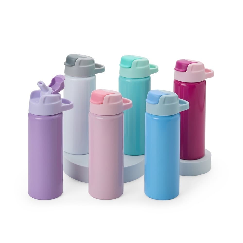 Kit com 22 Squeeze de Alumínio 600ml com bico e canudo