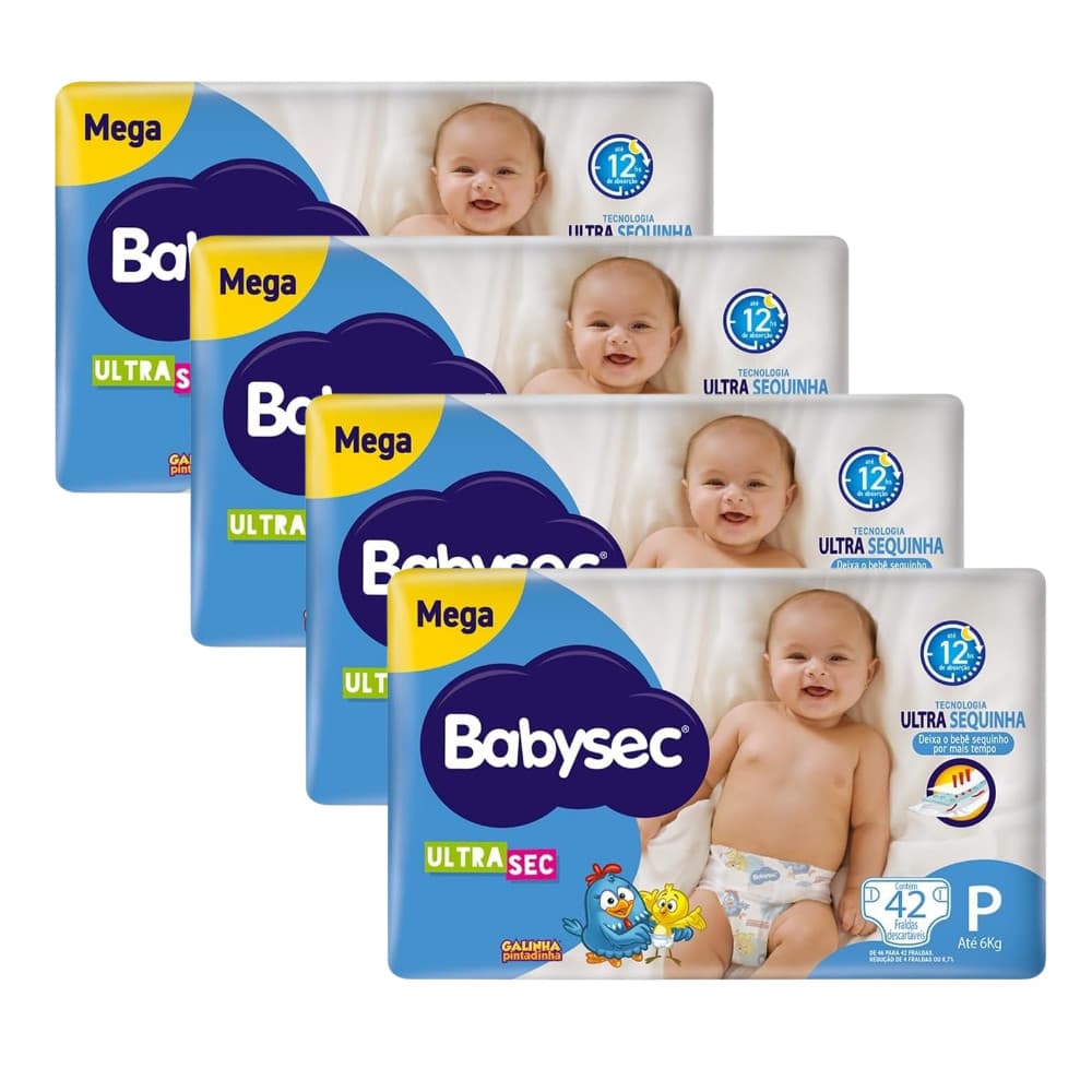 Kit 4x Fralda BabySec Ultrasec Galinha Pintadinha Mega P 42un – Ideal para o Dia a Dia