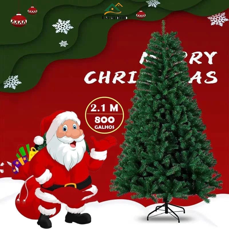 Arvore de Natal Pinheiro Tradicional  2,1m  800 Galhos Ajustável Hastes Flexíveis Decoração de Natal