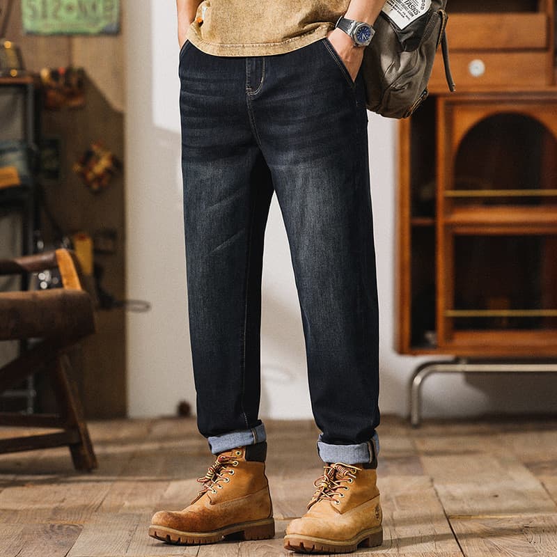 Roupas masculinas de tamanho grande primavera verão novos produtos Lyocell gelo Jeans masculino solto estiramento cintur