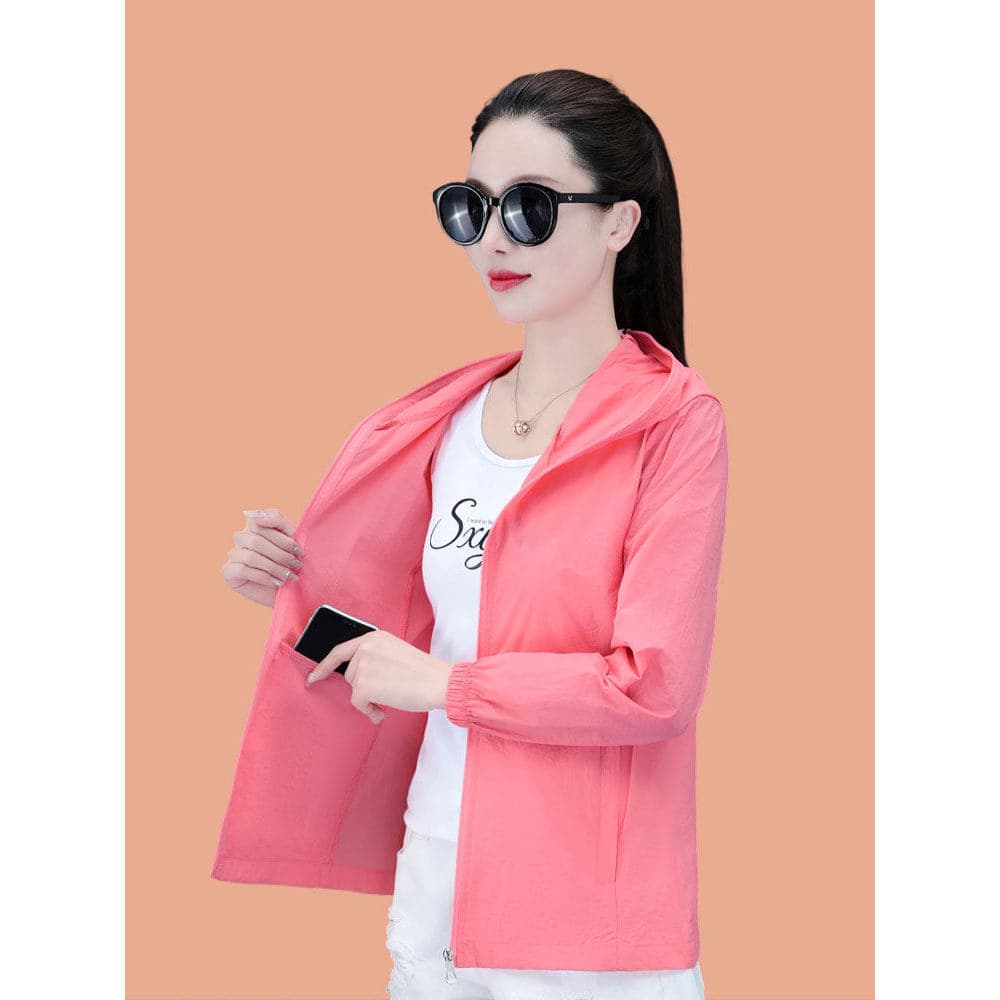 Woodpecker cor sólida protetor solar roupas femininas verão fino mães idosas de meia-idade Anti-ultravioleta ao ar livre