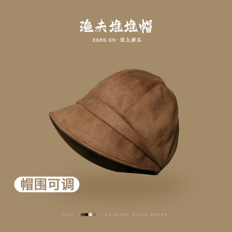 Ins influenciador estilo japonês camurça balde chapéu feminino rosto pequeno grande circunferência da cabeça pilha chapé