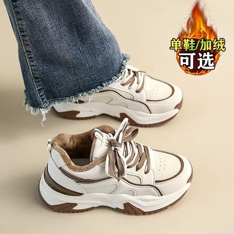 Sapatos esportivos estilo coreano feminino forro de lã de inverno engrossado dois sapatos de algodão absorção de choque